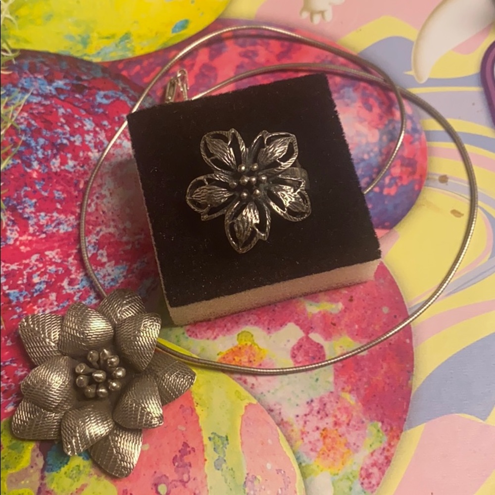 3 piece 925 Snake chain Flower Ring & Pendant